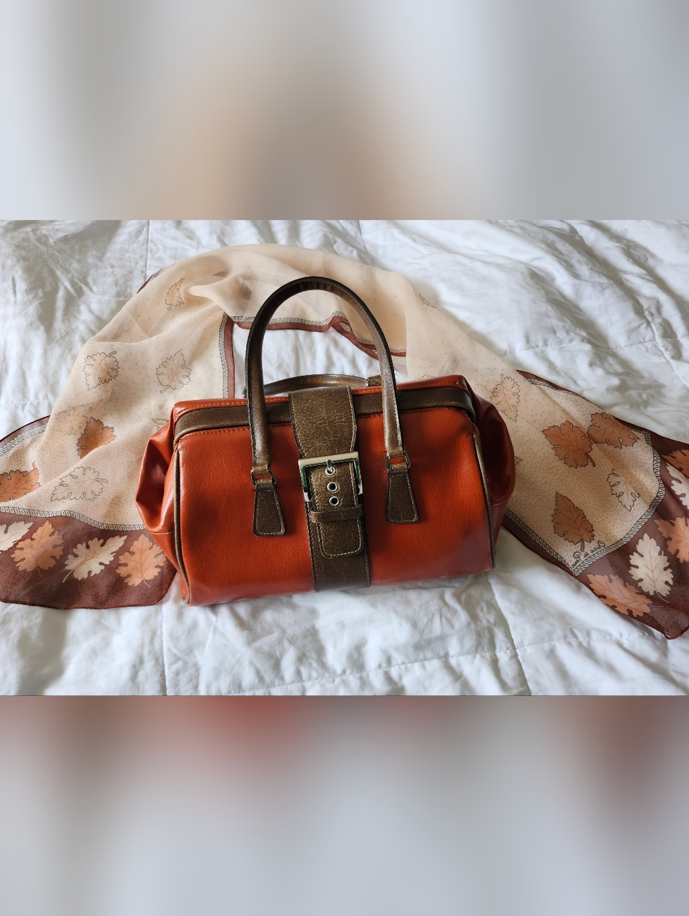 Vintage Shoulder Bag- Orange and Brown Leather